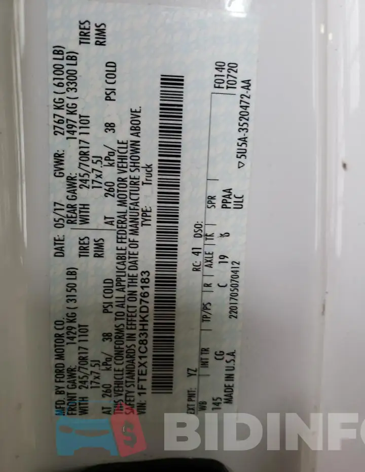 1FTEX1C83HKD76183 Photo# 12
