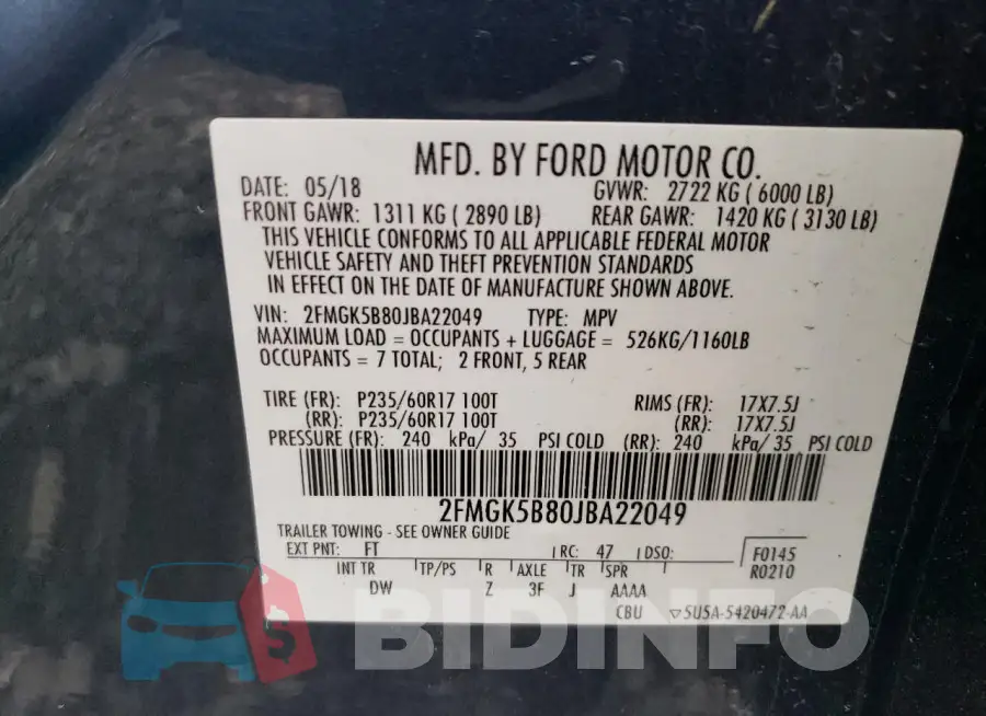 2FMGK5B80JBA22049 Photo# 13