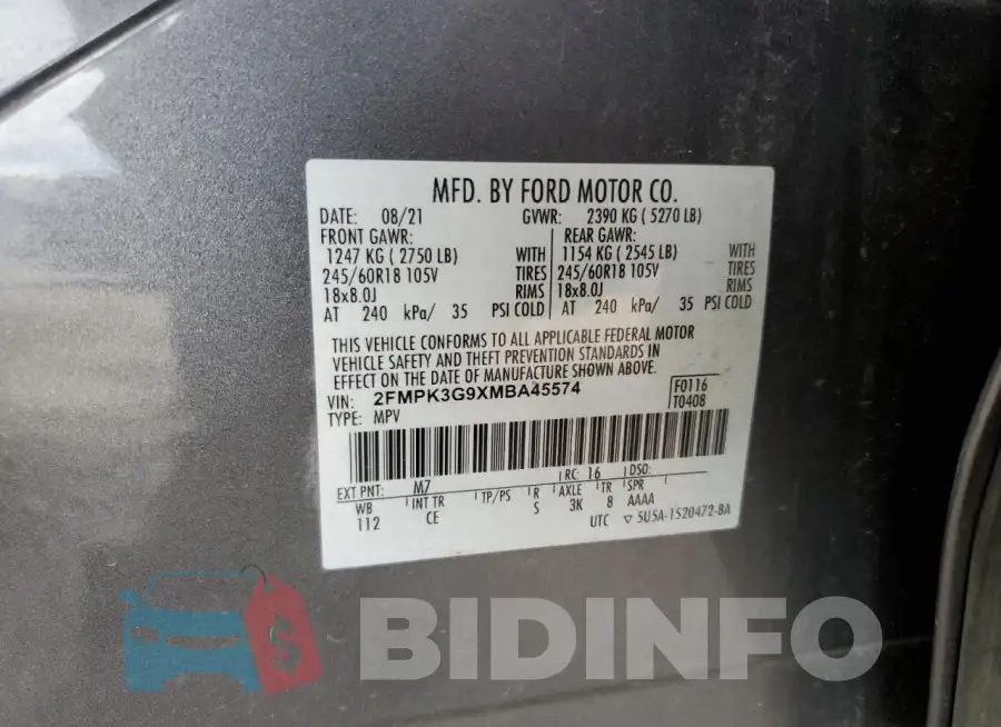 2FMPK3G9XMBA45574 Photo# 12