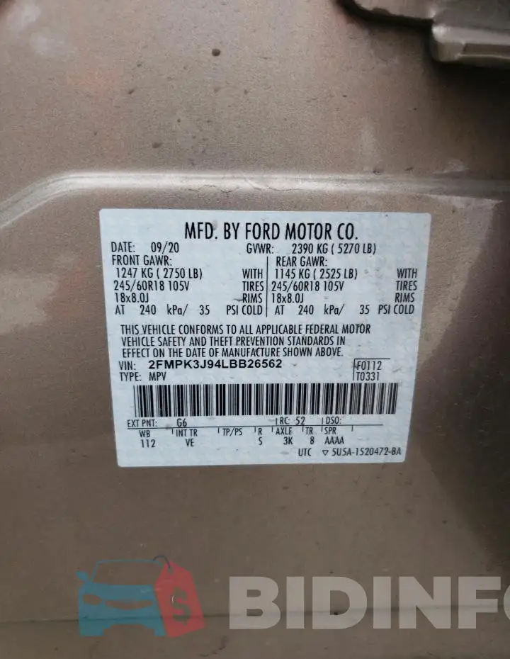 2FMPK3J94LBB26562 Photo# 13