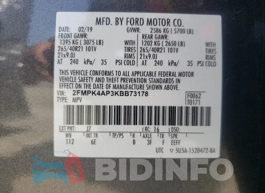 2FMPK4AP3KBB73178 Photo# 12