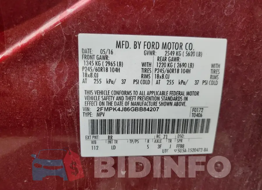2FMPK4J86GBB84207 Photo# 13