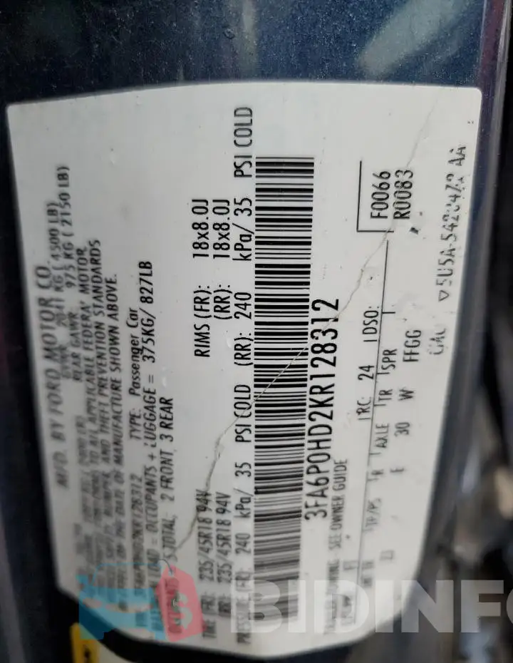 3FA6P0HD2KR128312 Photo# 12