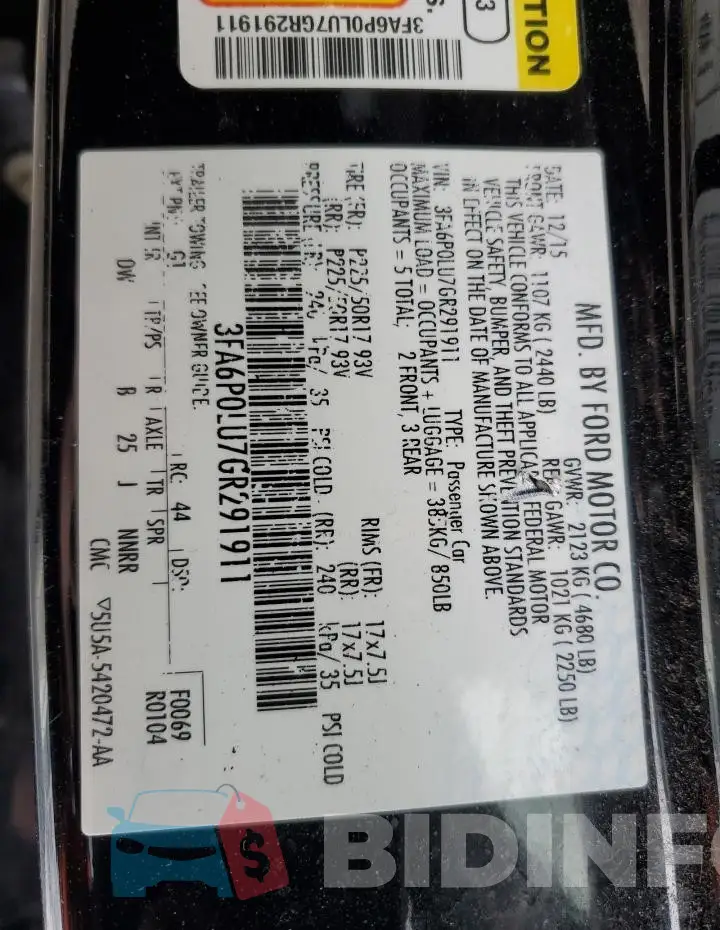 3FA6P0LU7GR291911 Photo# 12