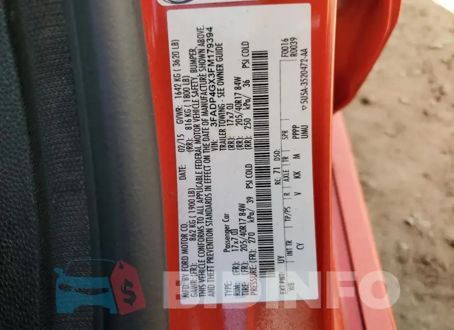 3FADP4GX3FM179394 Photo# 12