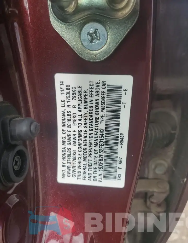 19XFB2F52FE015442 Photo# 12