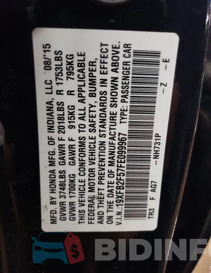 19XFB2F57FE099967 Photo# 12