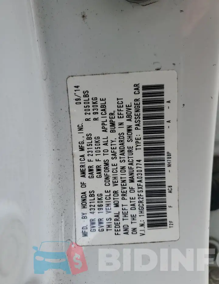 1HGCR2F5XFA030774 Photo# 12