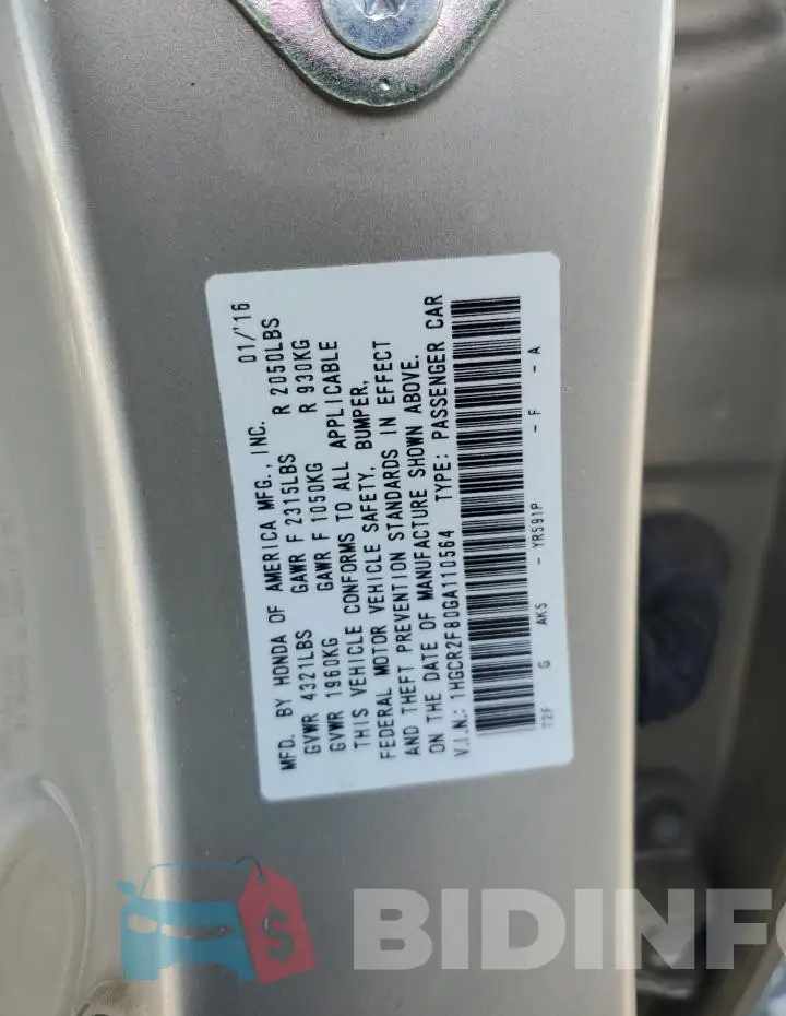 1HGCR2F80GA110564 Photo# 13
