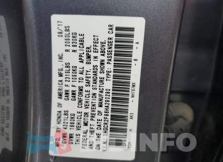 1HGCR2F86HA290280 Photo# 13