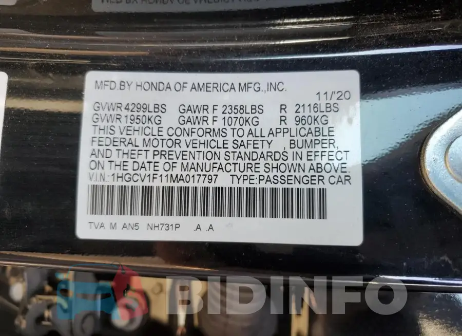 1HGCV1F11MA017797 Photo# 12