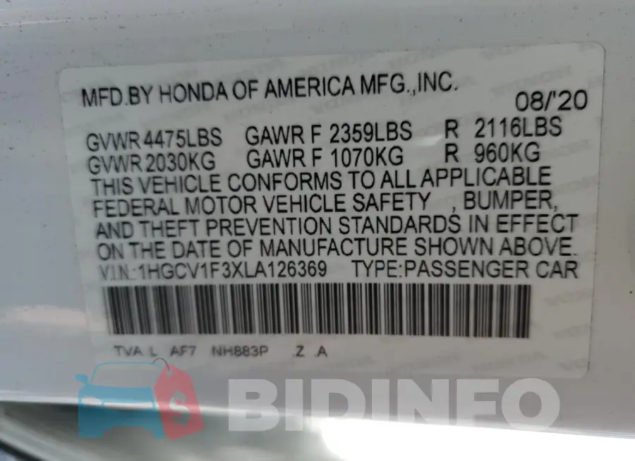 1HGCV1F3XLA126369 Photo# 13