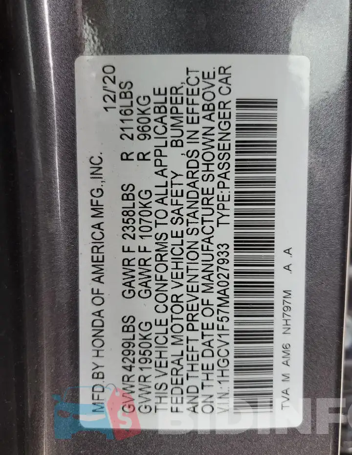 1HGCV1F57MA027933 Photo# 12
