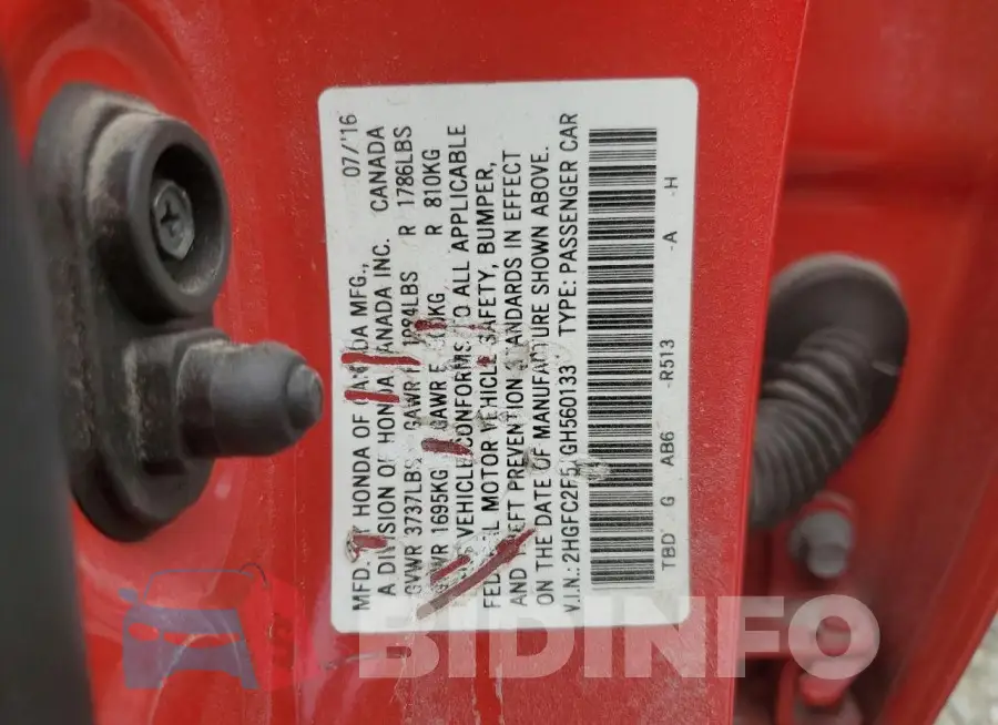2HGFC2F51GH560133 Photo# 12