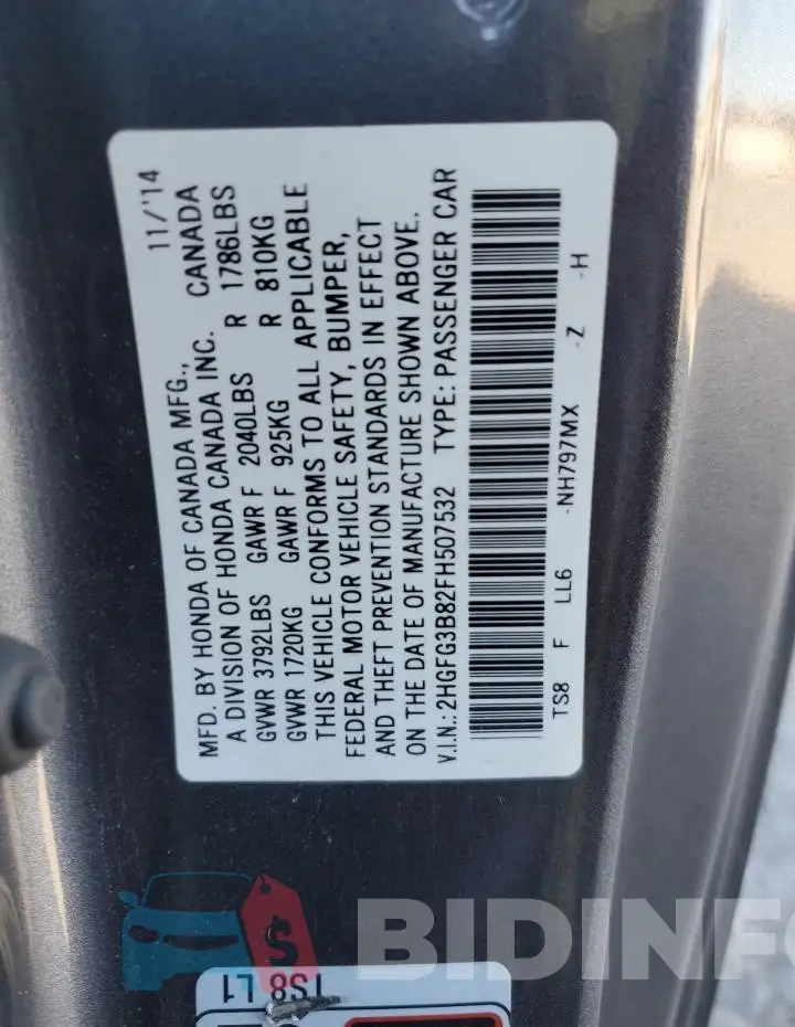 2HGFG3B82FH507532 Photo# 12