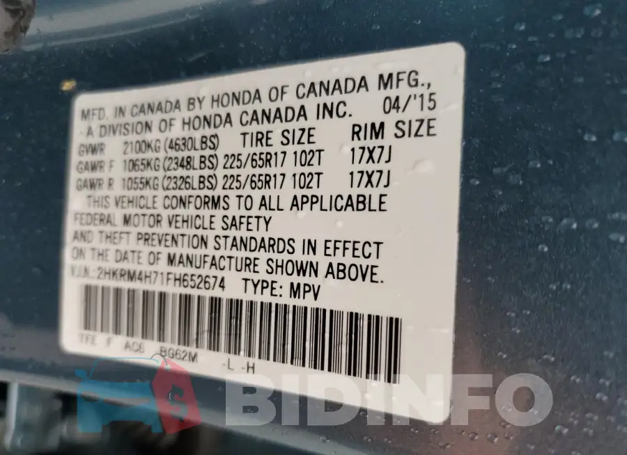 2HKRM4H71FH652674 Photo# 13