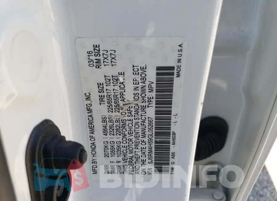 5J6RM4H59GL052667 Photo# 14