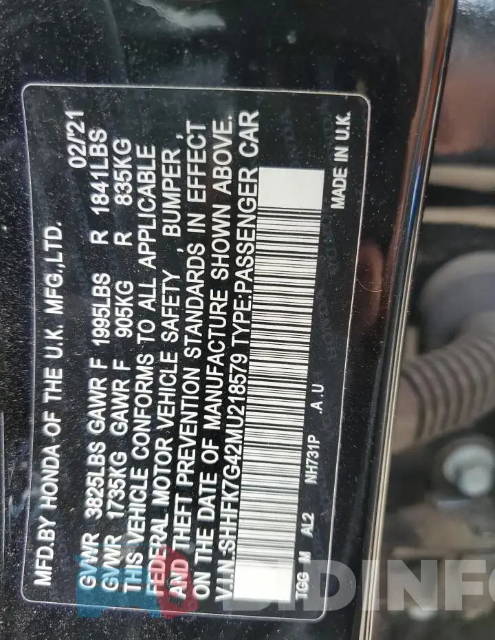 SHHFK7G42MU218579 Photo# 12