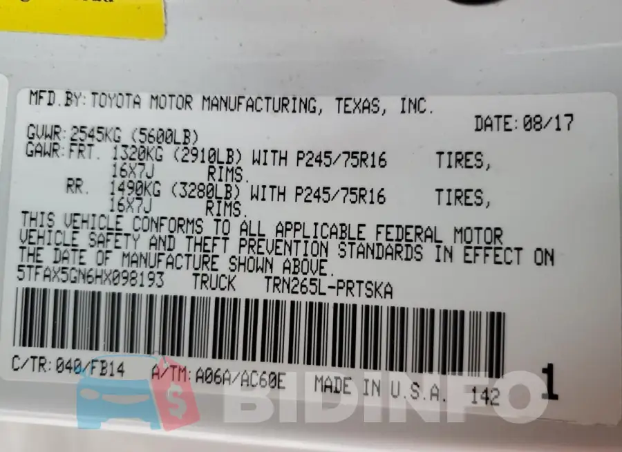 5TFAX5GN6HX098193 Photo# 12