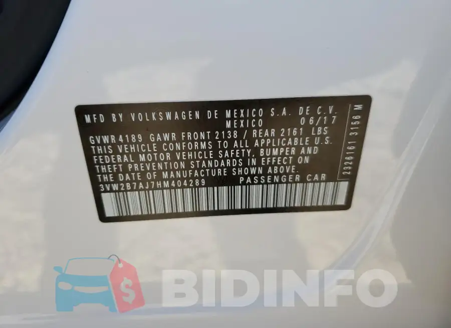 3VW2B7AJ7HM404289 Photo# 12