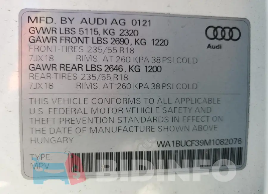 WA1BUCF39M1082076 Photo# 13