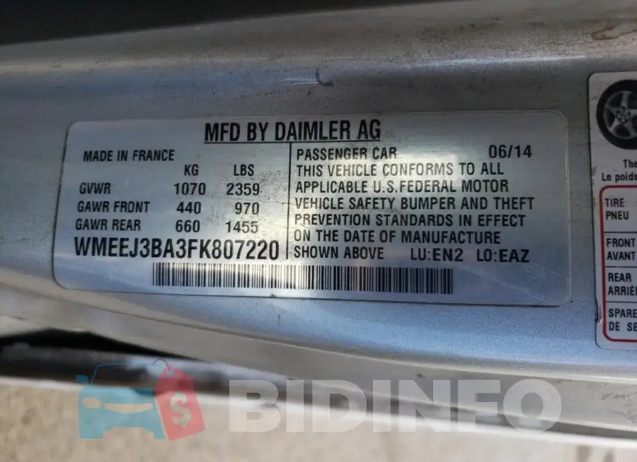 WMEEJ3BA3FK807220 Photo# 12