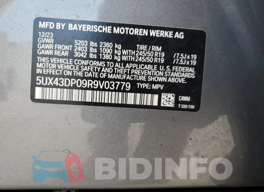 5UX43DP09R9V03779 Photo# 13