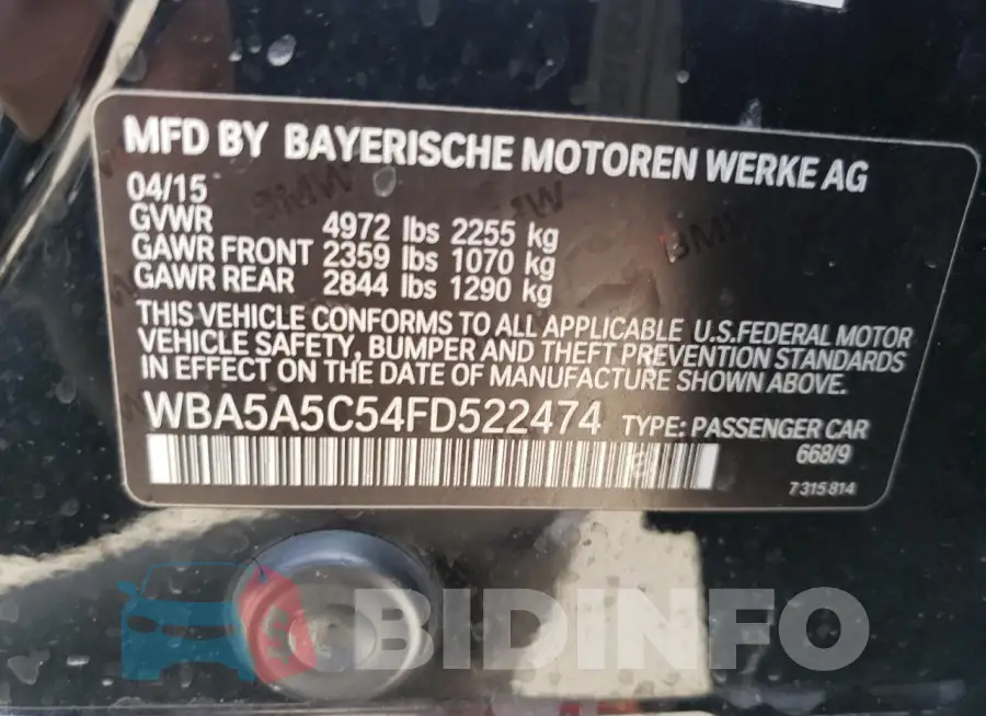 WBA5A5C54FD522474 Photo# 12