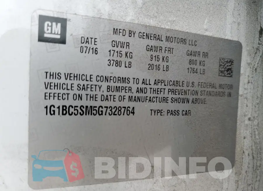 1G1BC5SM5G7328764 Photo# 12