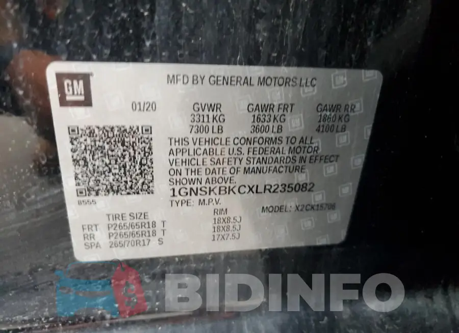 1GNSKBKCXLR235082 Photo# 13