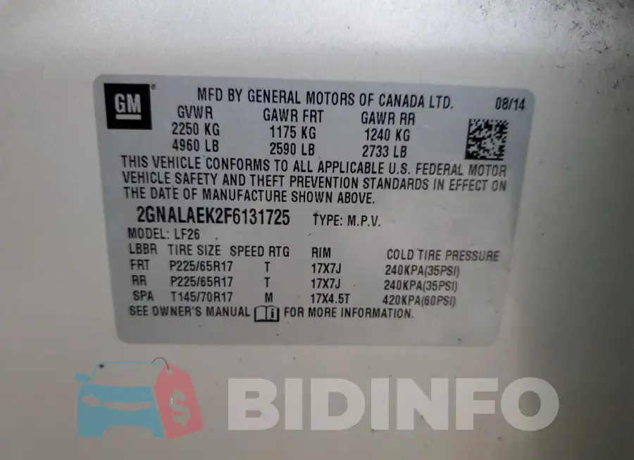 2GNALAEK2F6131725 Photo# 13