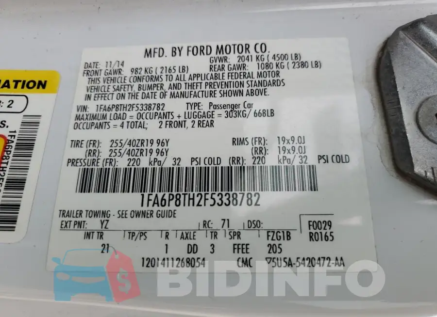 1FA6P8TH2F5338782 Photo# 12