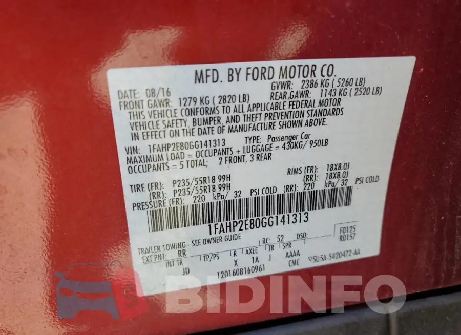1FAHP2E80GG141313 Photo# 13