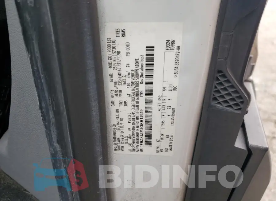 1FBZX2ZM3GKB12959 Photo# 13