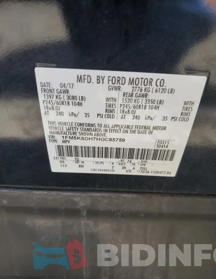 1FM5K8DH7HGC85759 Photo# 13