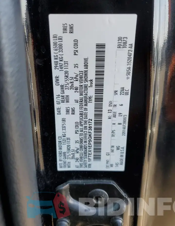 1FTEX1EP5GKF38172 Photo# 12
