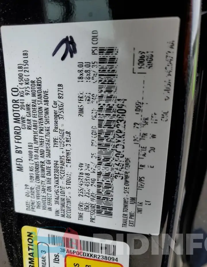 3FA6P0CDXKR238094 Photo# 12