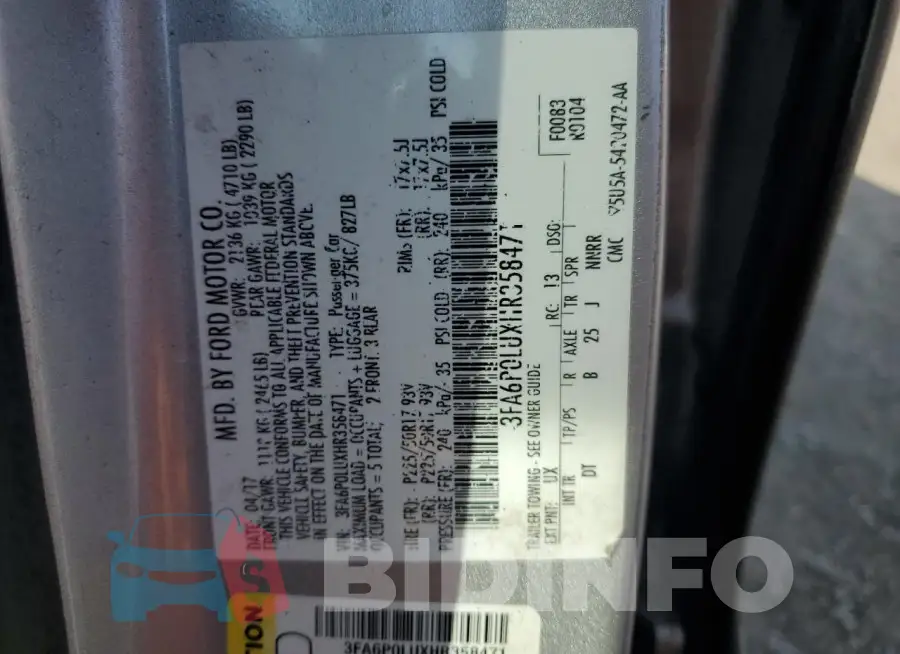 3FA6P0LUXHR358471 Photo# 12