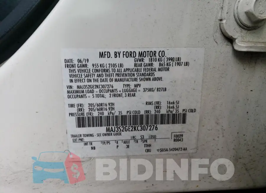 MAJ3S2GE2KC307276 Photo# 14
