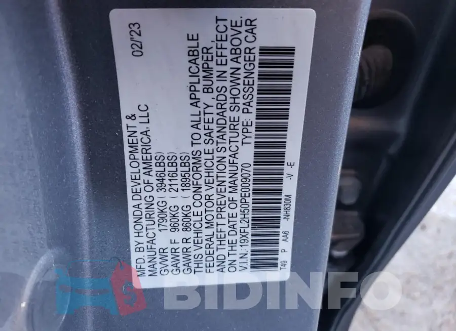 19XFL2H50PE009070 Photo# 12