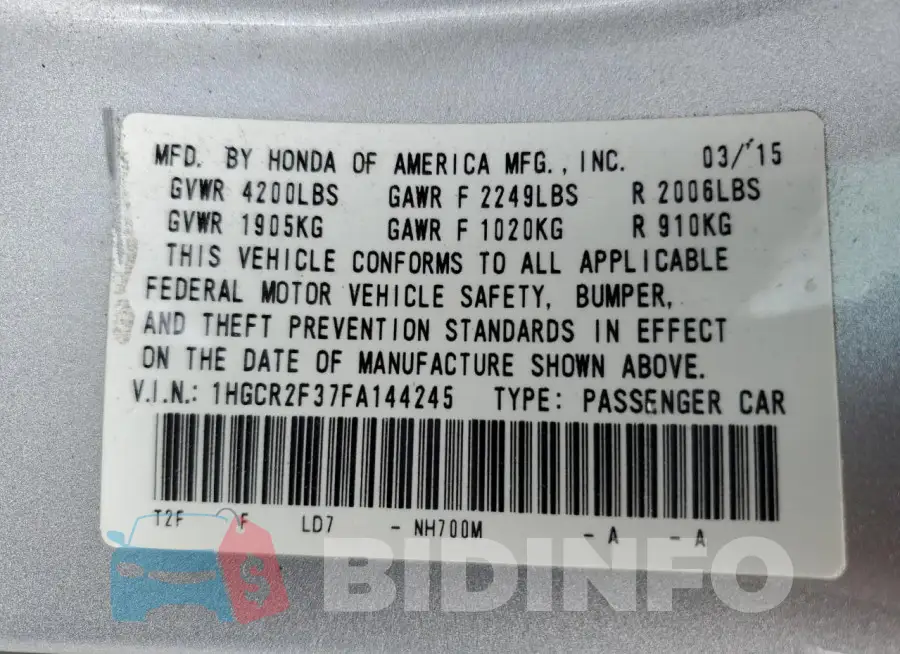 1HGCR2F37FA144245 Photo# 12