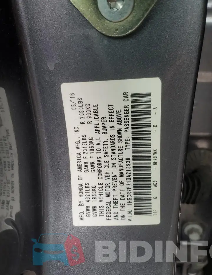 1HGCR2F71GA213936 Photo# 12