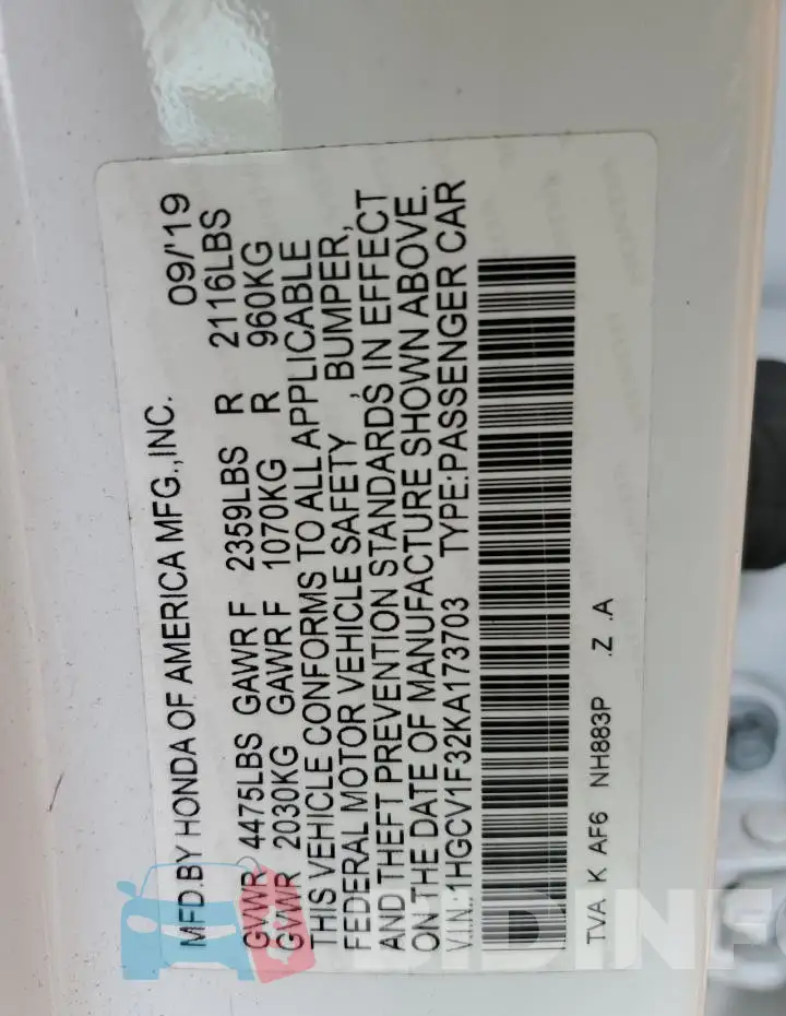 1HGCV1F32KA173703 Photo# 12