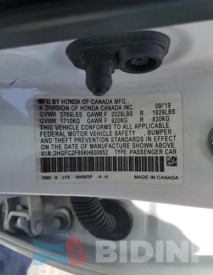 2HGFC2F65KH600652 Photo# 12