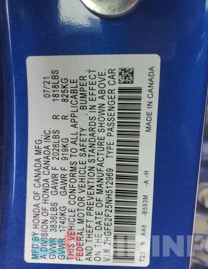 2HGFE2F25NH512969 Photo# 12