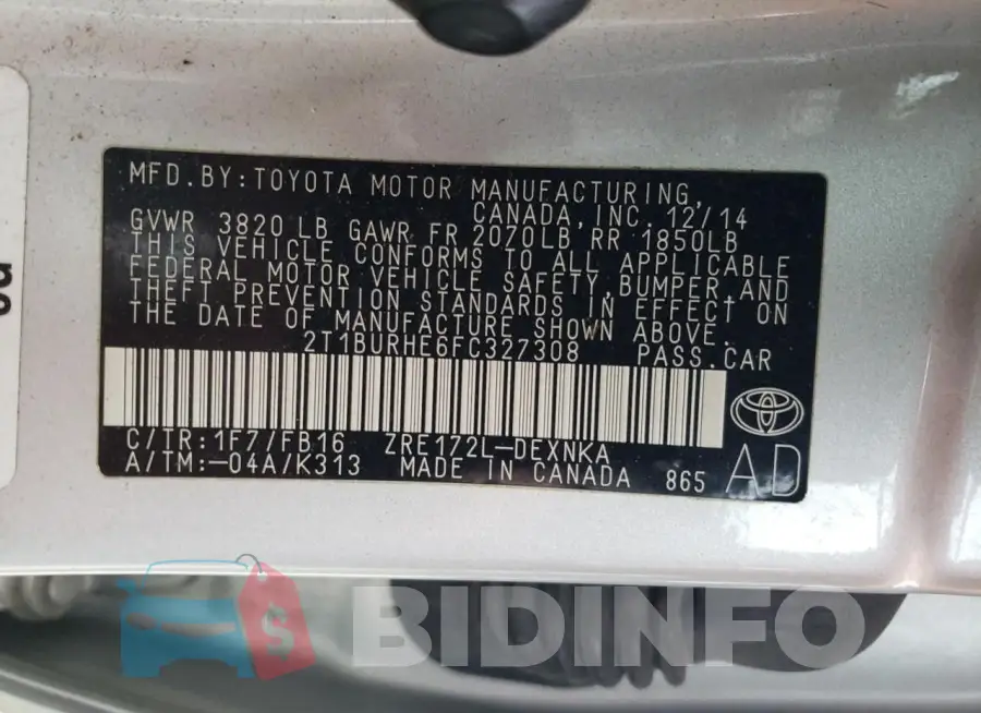2T1BURHE6FC327308 Photo# 12