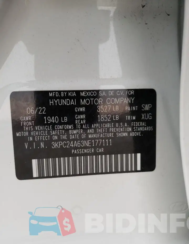 3KPC24A63NE177111 Photo# 12