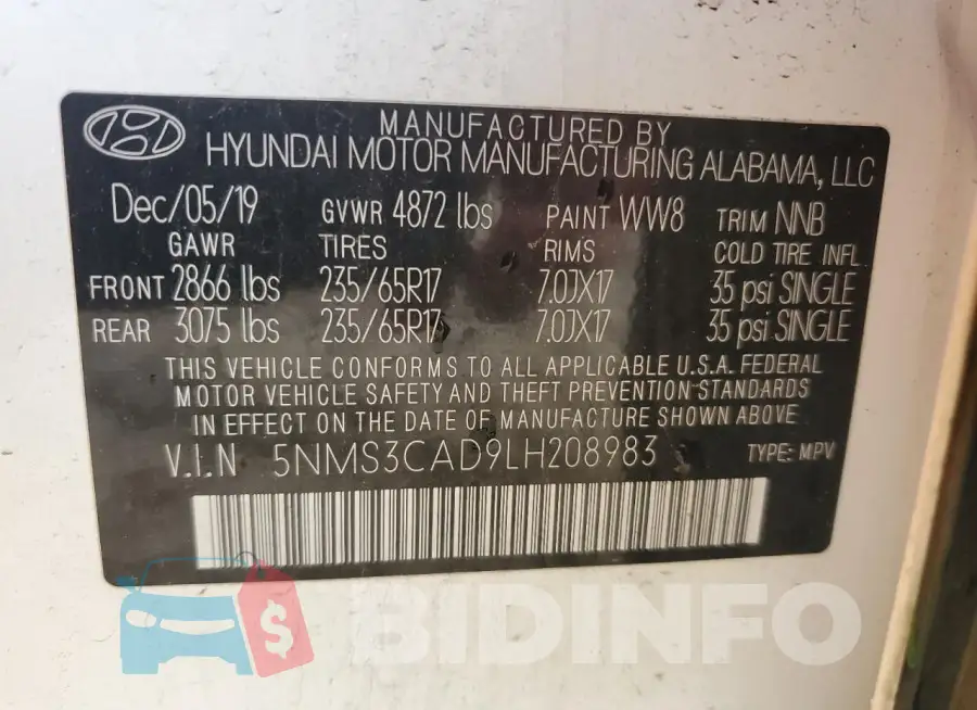 5NMS3CAD9LH208983 Photo# 12