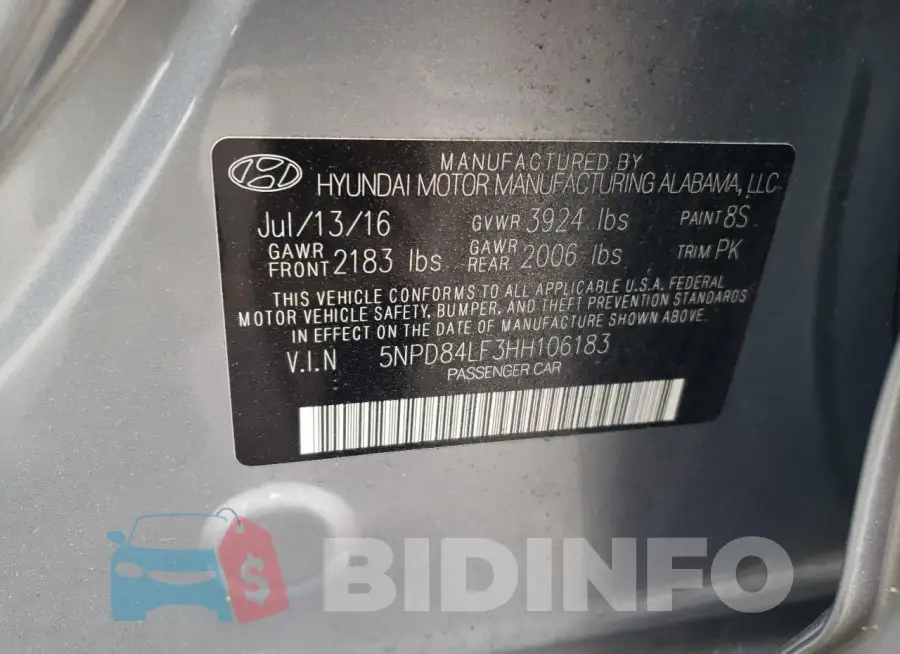 5NPD84LF3HH106183 Photo# 12