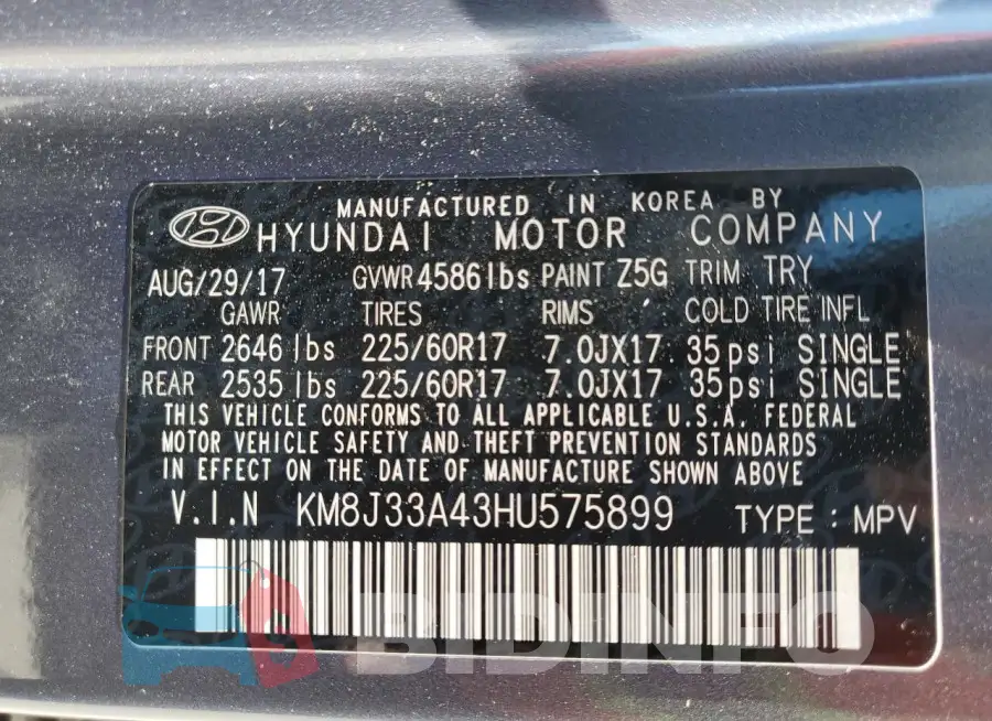 KM8J33A43HU575899 Photo# 14